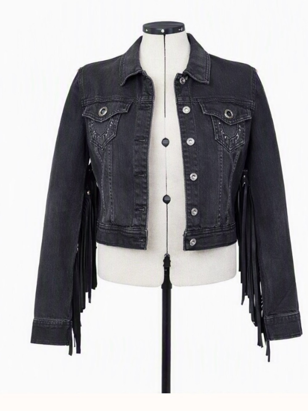 True Religion - Custom Black Fringe Denim Jacket